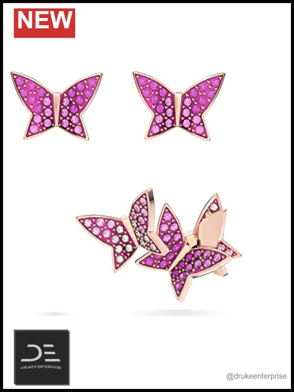 Swarovski Butterfly Jewelry Set with Earrings and Ear Cuff, Rose-Gold Tone